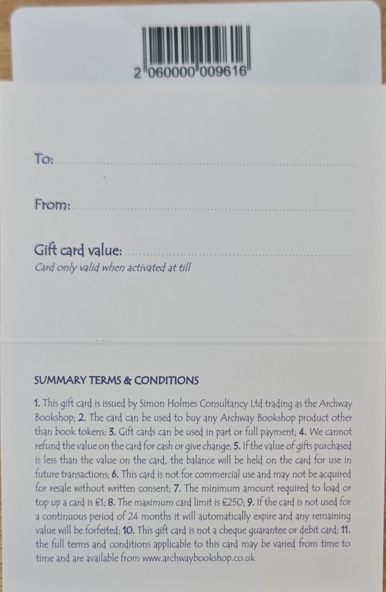 Physical Gift Card - Archway Bookshop