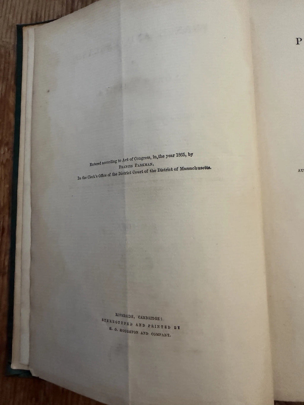 1865 Francis Parkman Pioneers of France in the New World 1st Ed Ex Library (Secondhand Book)