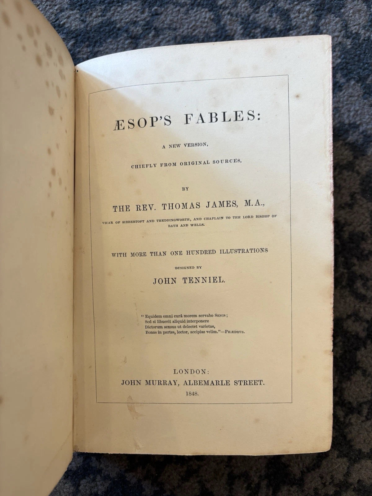 Aesop’s Fables Thomas James, John Tenniel. 1848 1st Edition, Illustrated Antique (Second Hand)